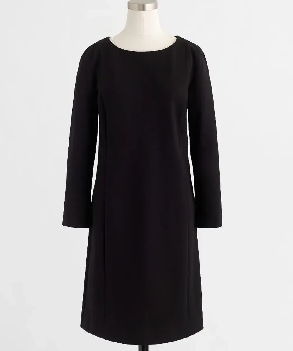 NEW J CREW Black Ponte Long Sleeve Mini Shift Dress Size Large